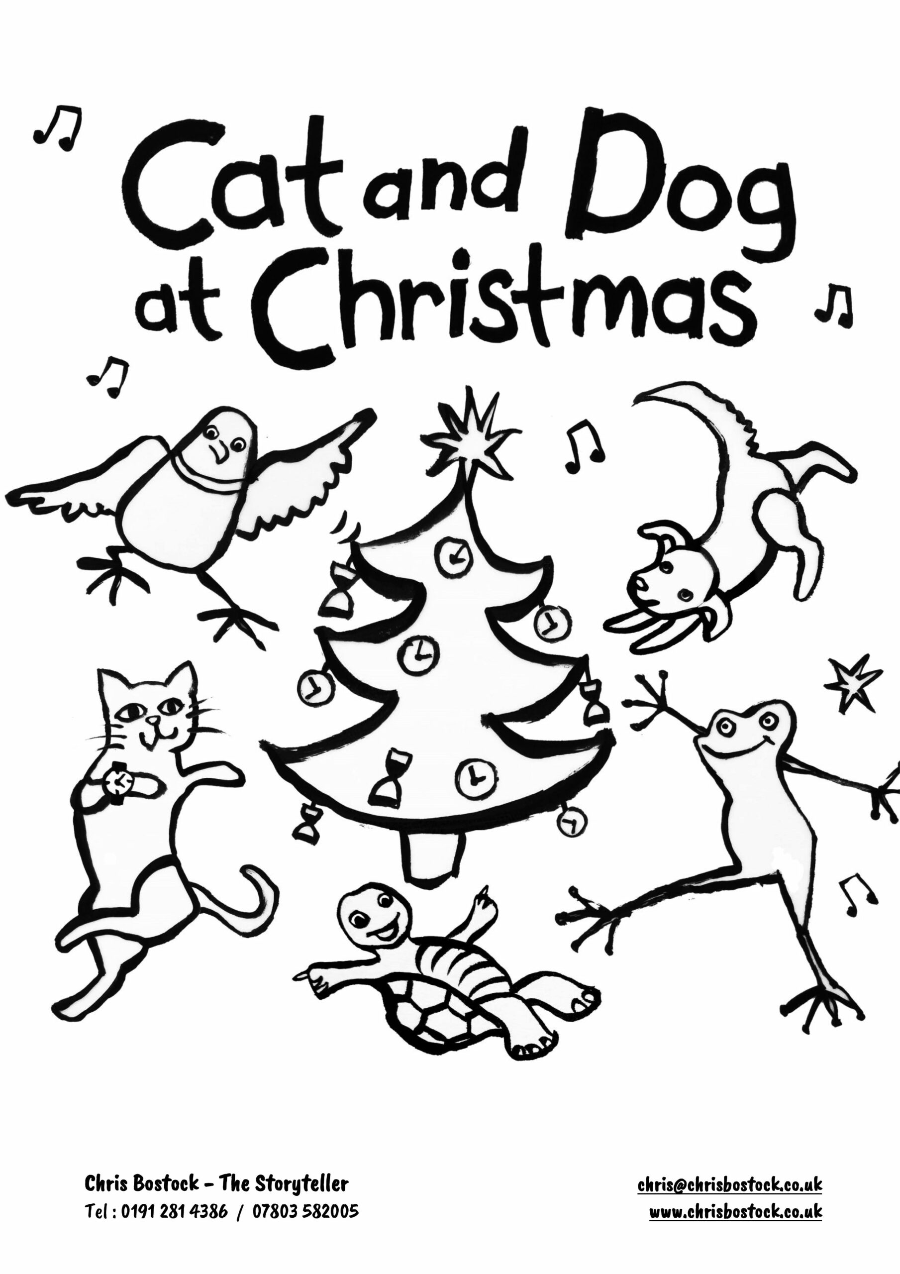 Cat and Dog at Christmas Colouring in sheet